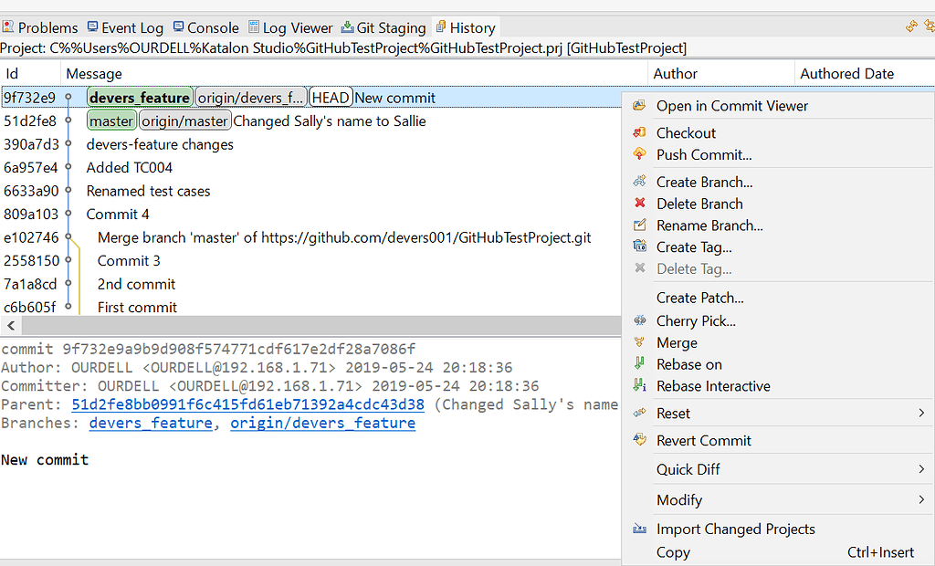 How do I merge a feature branch to the master using Git - Katalon 