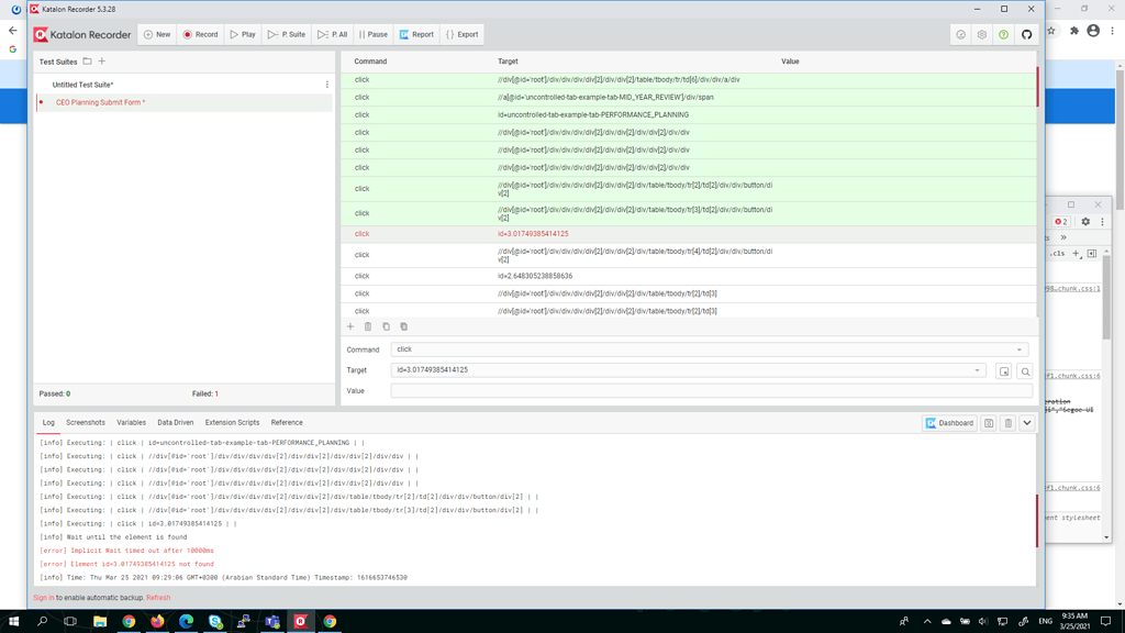 Katalon recorder extension Element id=3.01749385414125 not found