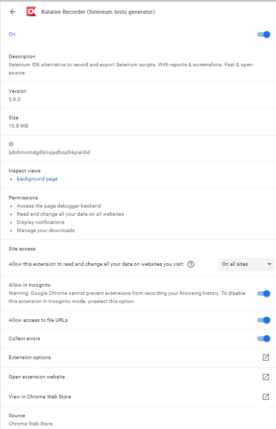 Issue for opening Katalon Recorder into Chrome Katalon Recorder