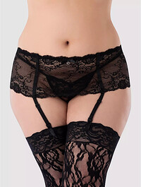 Lovehoney Plus Size Love Me Lace Deep Suspender Belt Black