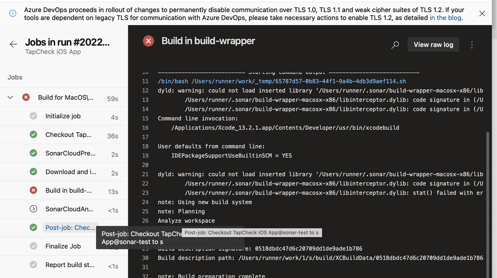 Build failed using sonar cloud scan for ios app with azure devops 