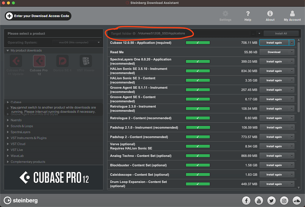 Install Cubase Pro 12 for MacOS on an external drive Cubase