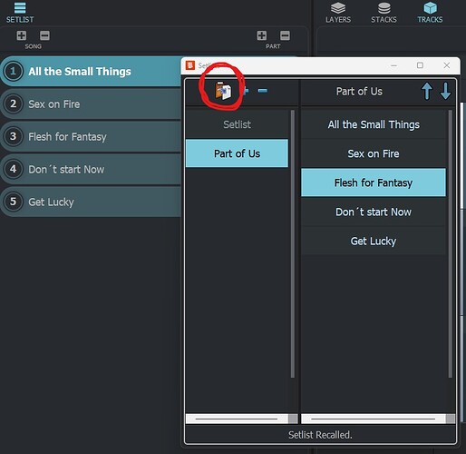 Setliste änderung übernehmen