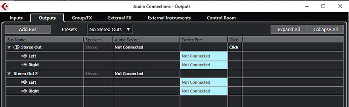 Cubase - Stereo Outs to Nowhere