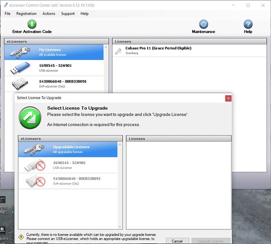 No License to upgrade selectable