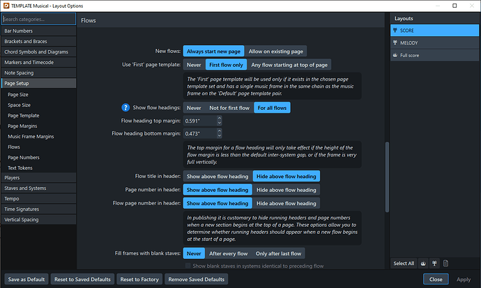 Dorico First Page Settings