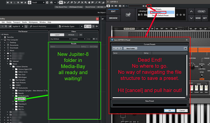 Cubase 13 media Bay VSTi SAVE issue Jupiter-8 003