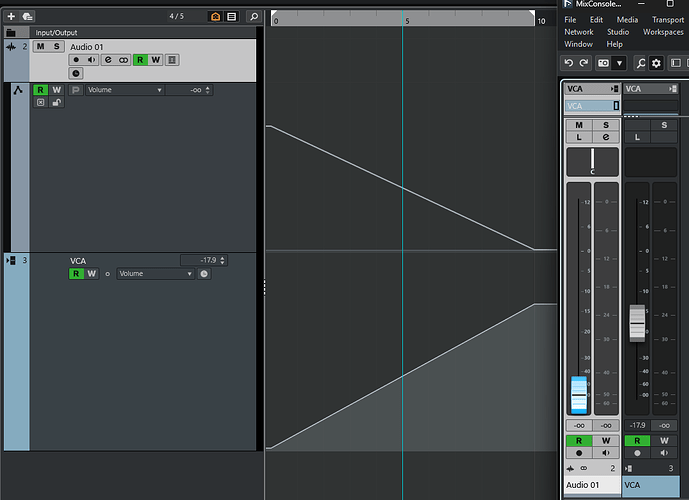 opposing faders VCA AND AUDIO