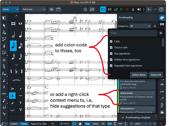 Proofreading panel does not show which color corresponds to which category