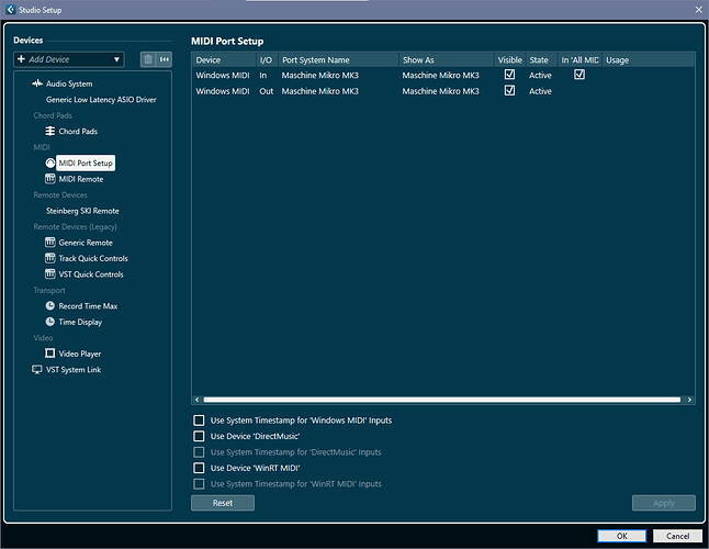 MIDI Port Setup Cubase 12
