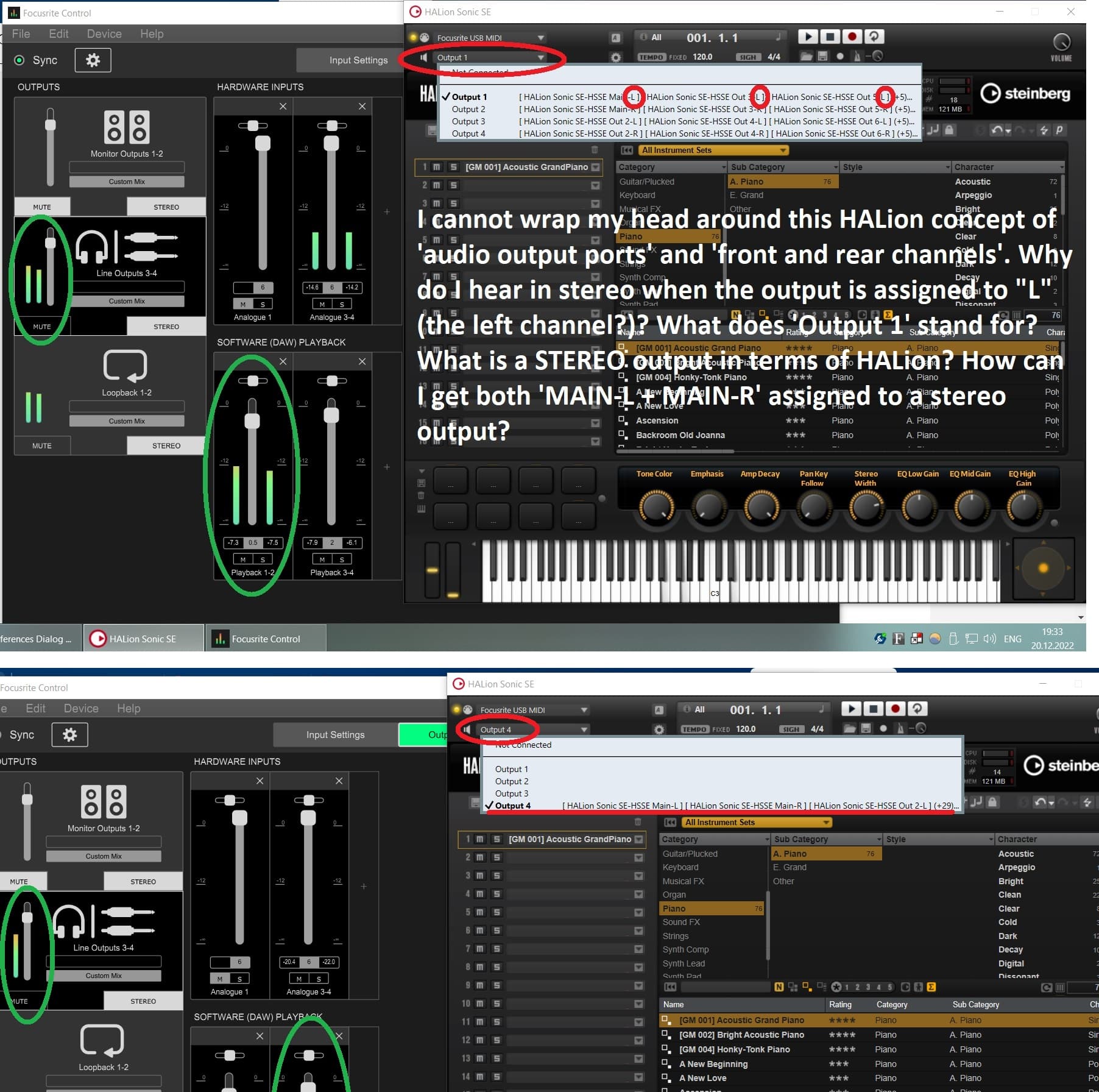 Does HALion have a 'stereo output' port with both 'MAINL + MAINR