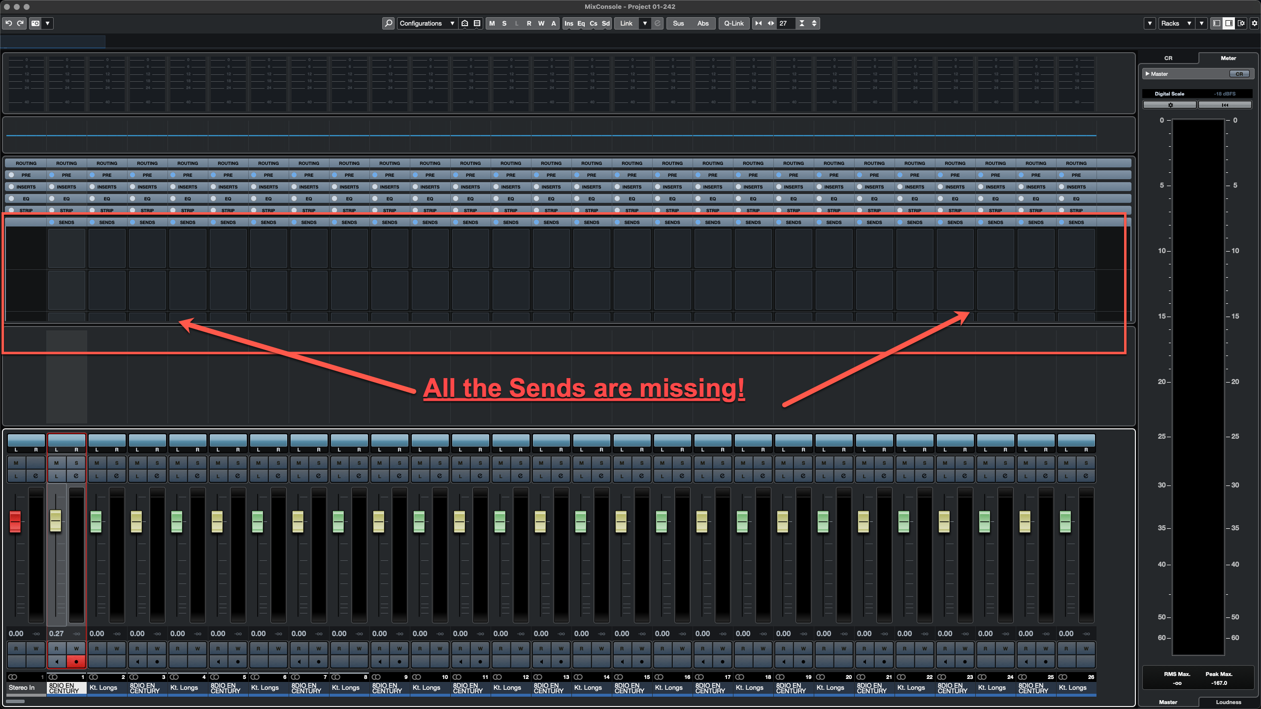 Audio Sends in Mixer Routing disappearing with Multiple Instrument