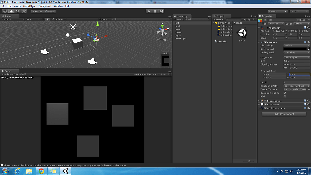 how to make 4 different view (back,left,right front) on one object ...