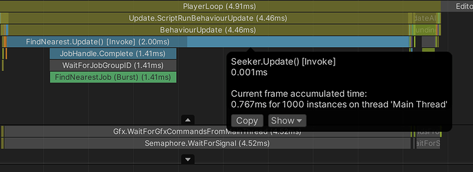 Image from the Unity Profiler after applying Burst