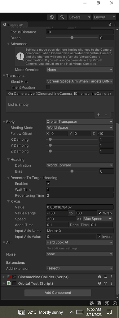 Existing Cinemachine Virtual Camera Settings conflicts with my existing ...