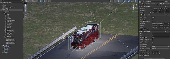 GameObj with a box collider, a rigidbody and a exterior layer