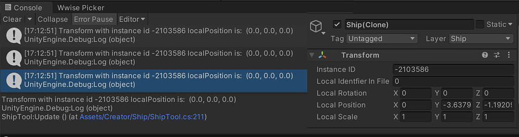 Why might the Inspector show the wrong localPosition for transform ...