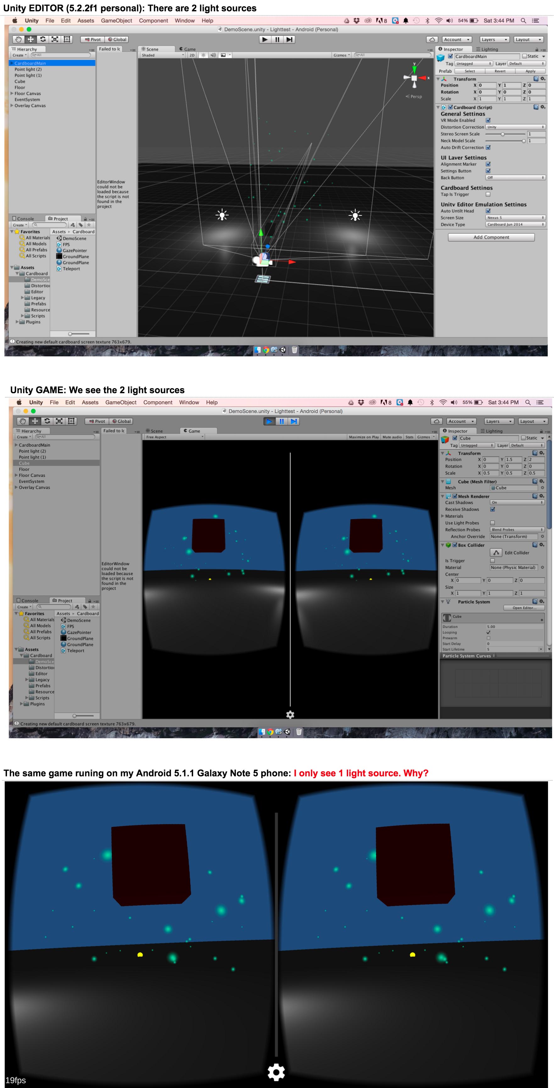 Google Cardboard for Unity renders only one light source Questions