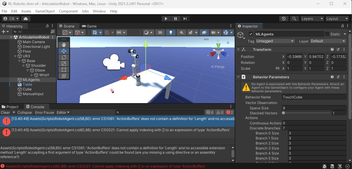 Upgrading UR3 robotic arm from MLAgents Release 1 to Release 20