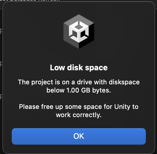 Open Project Low Disk Space Warning Mac M1 Ventura - Unity Engine ...