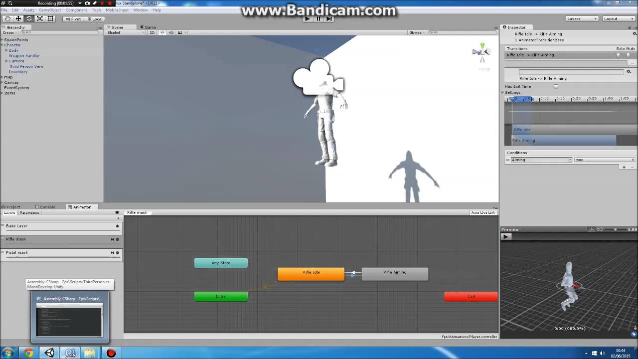 Merge two animations (use walking from one and shooting from another ...