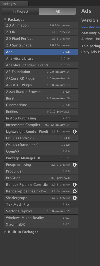 Unable to view all packages in Package Manager. - Unity Engine - Unity ...