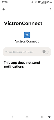 VictronConnect on the Moto Edge. Won’t connect. Notifications greyed out so can’t turn on.